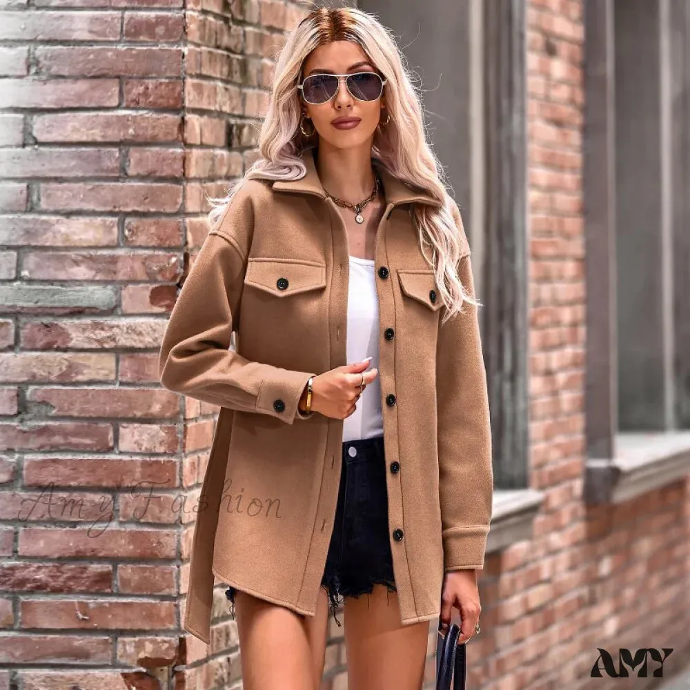 Amy Fashion - Elegant Long Sleeve Knit Casual Wool Coat