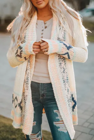 Apricot  Aztec Print Open Front Cardigan