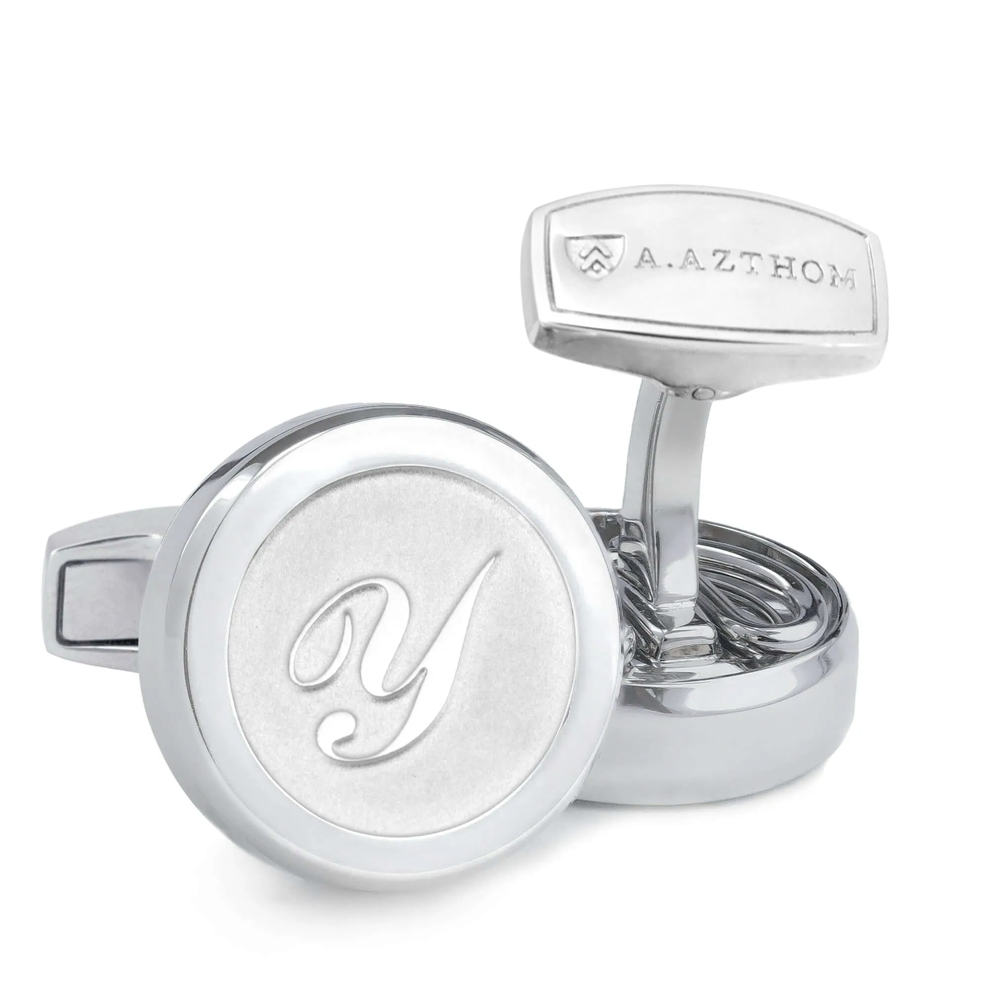 Aurum Monogram Etched Silver Cufflinks with Clip-on Button Covers