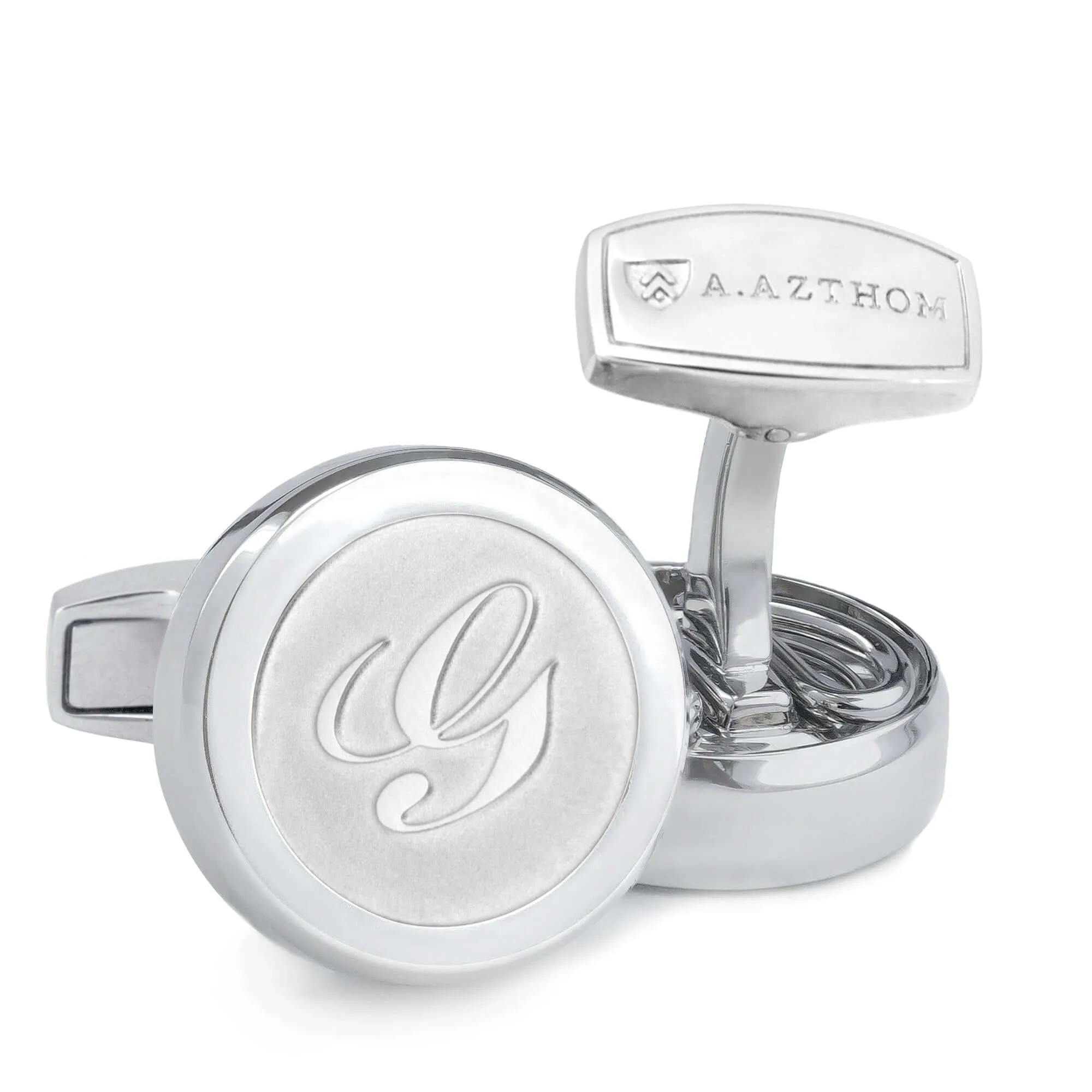 Aurum Monogram Etched Silver Cufflinks with Clip-on Button Covers