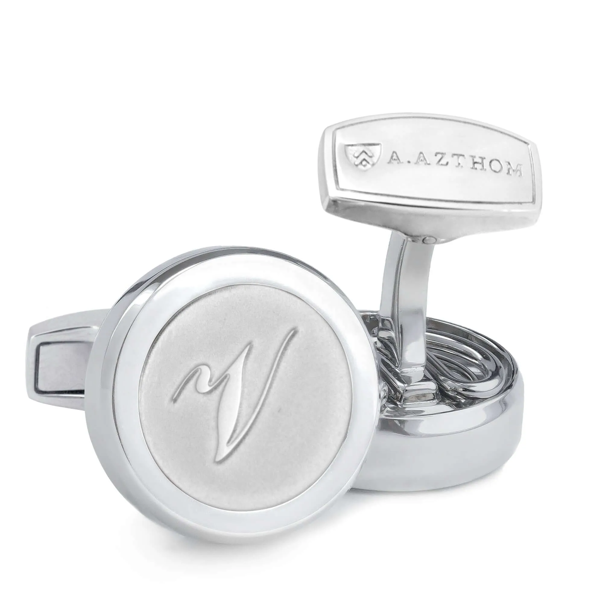 Aurum Monogram Etched Silver Cufflinks with Clip-on Button Covers