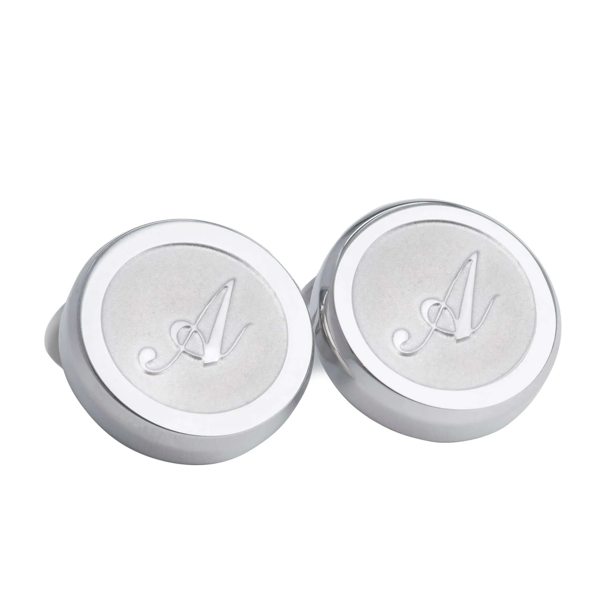 Aurum Monogram Etched Silver Cufflinks with Clip-on Button Covers