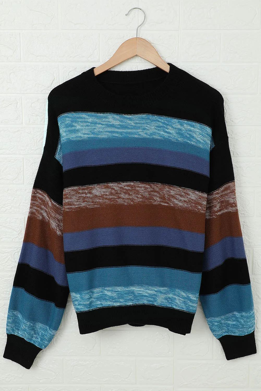 Blue Color Block Highlight Balloon Sleeve Sweater