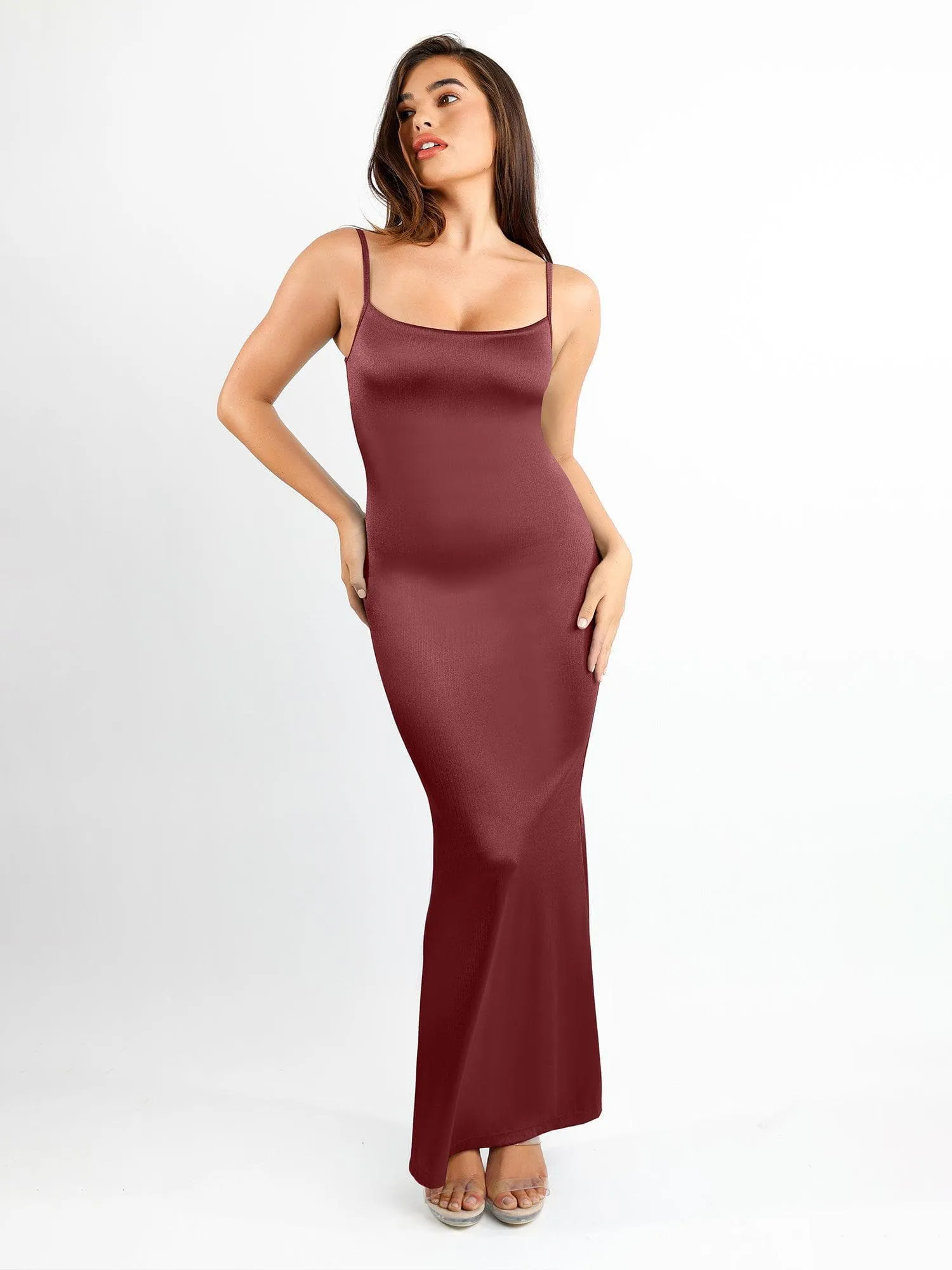 Built-In Shapewear Slip Shine Maxi Dress