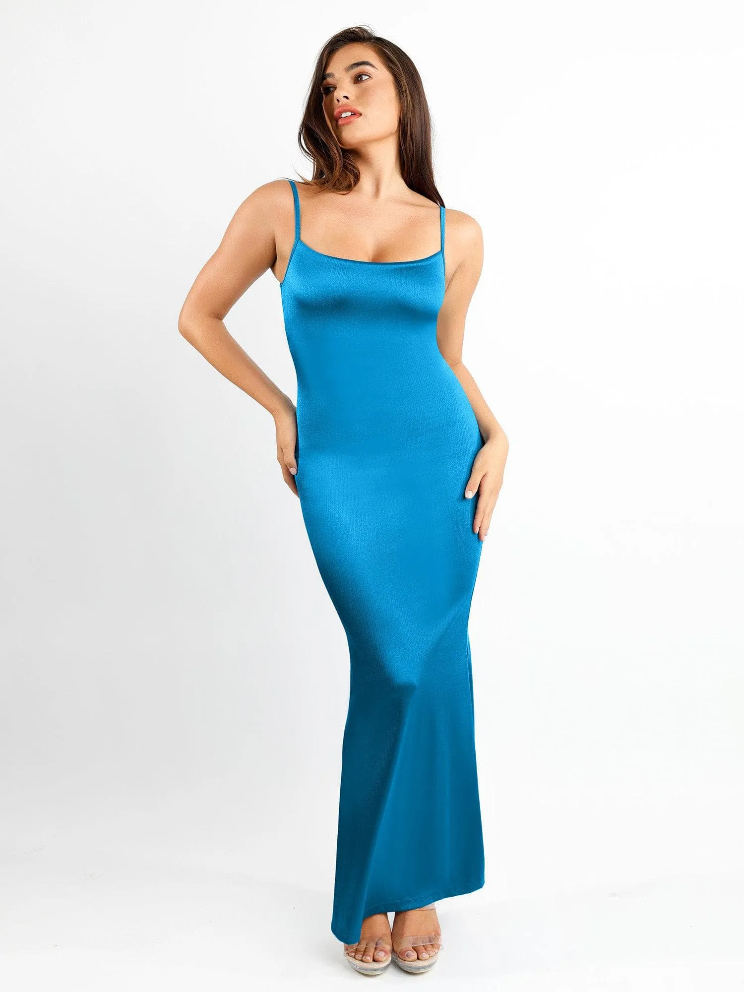 Built-In Shapewear Slip Shine Maxi Dress