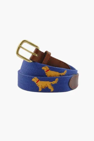 Classic Navy Golden Retriever Needlepoint Belt