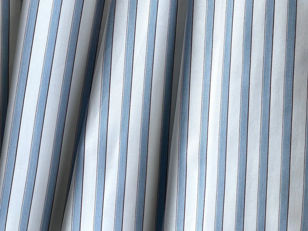 Classic Powder Blue & White Shadow Stripe Cotton Shirting (Made in Italy)