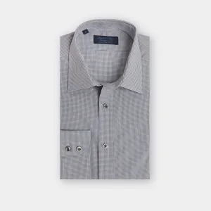 Contemporary Fit, Classic Collar, 2 Button Cuff Shirt in a Black & White Check Poplin Cotton