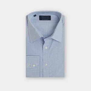 Contemporary Fit, Classic Collar, 2 Button Cuff Shirt in a Blue, White & Navy Check Sea Island Quality Poplin Cotton