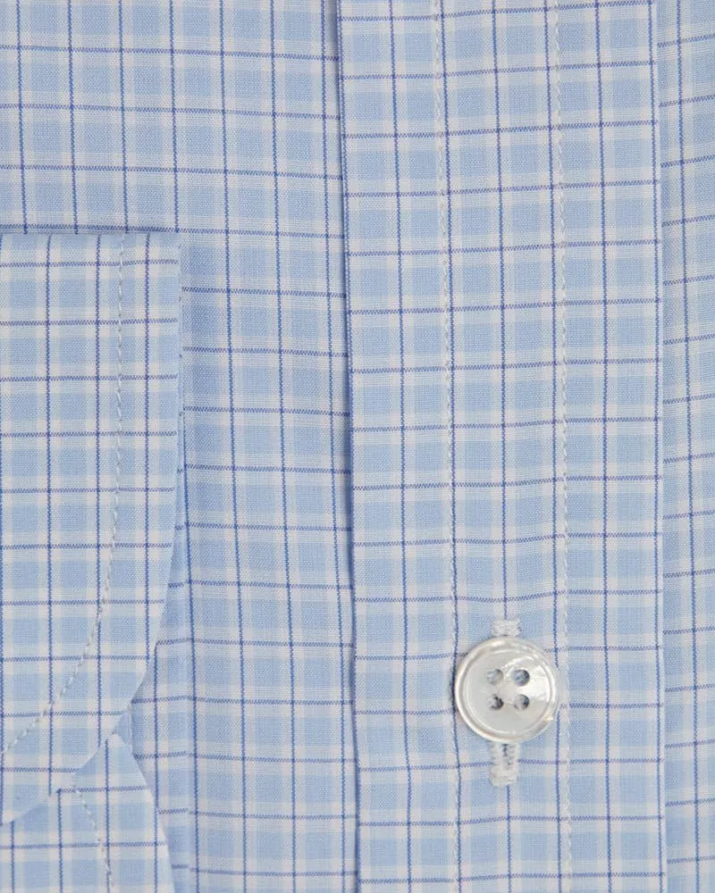 Contemporary Fit, Classic Collar, 2 Button Cuff Shirt in a Blue, White & Navy Check Sea Island Quality Poplin Cotton