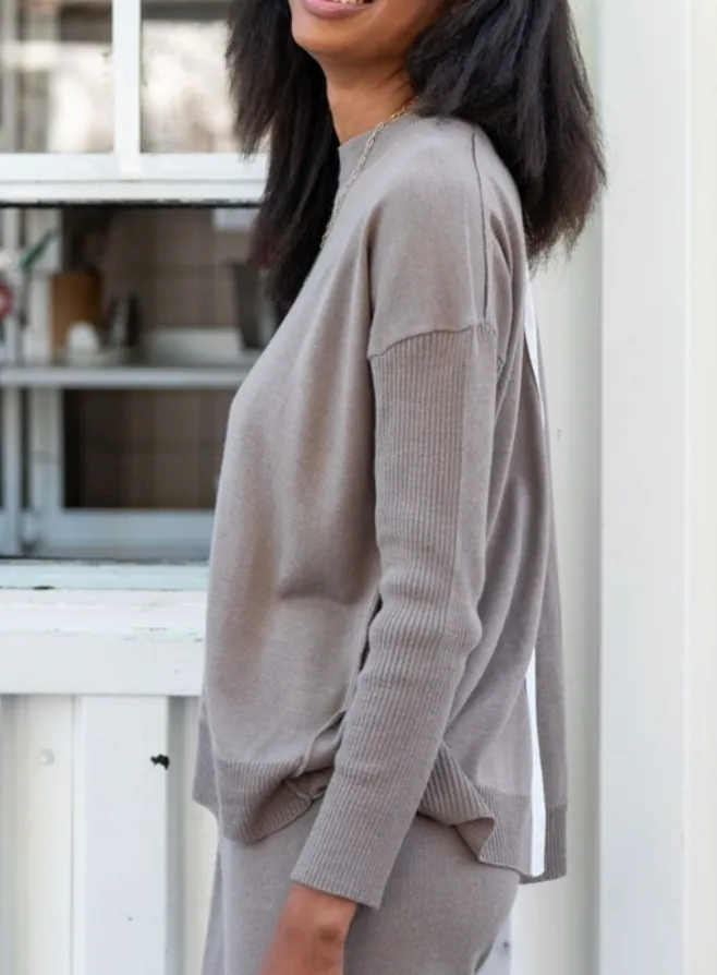 Coronado Split Back Sweater in Hazelnut & Sea Salt