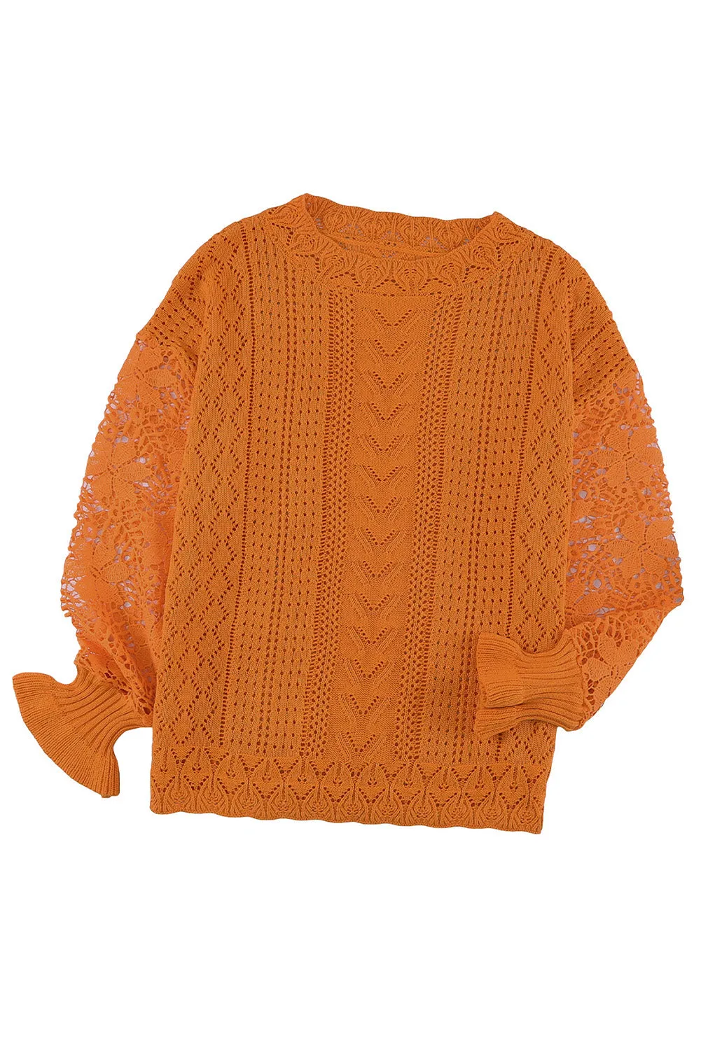 Crochet Lace Pointelle Knit Sweater