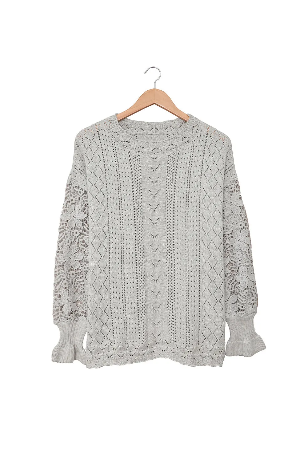 Crochet Lace Pointelle Knit Sweater