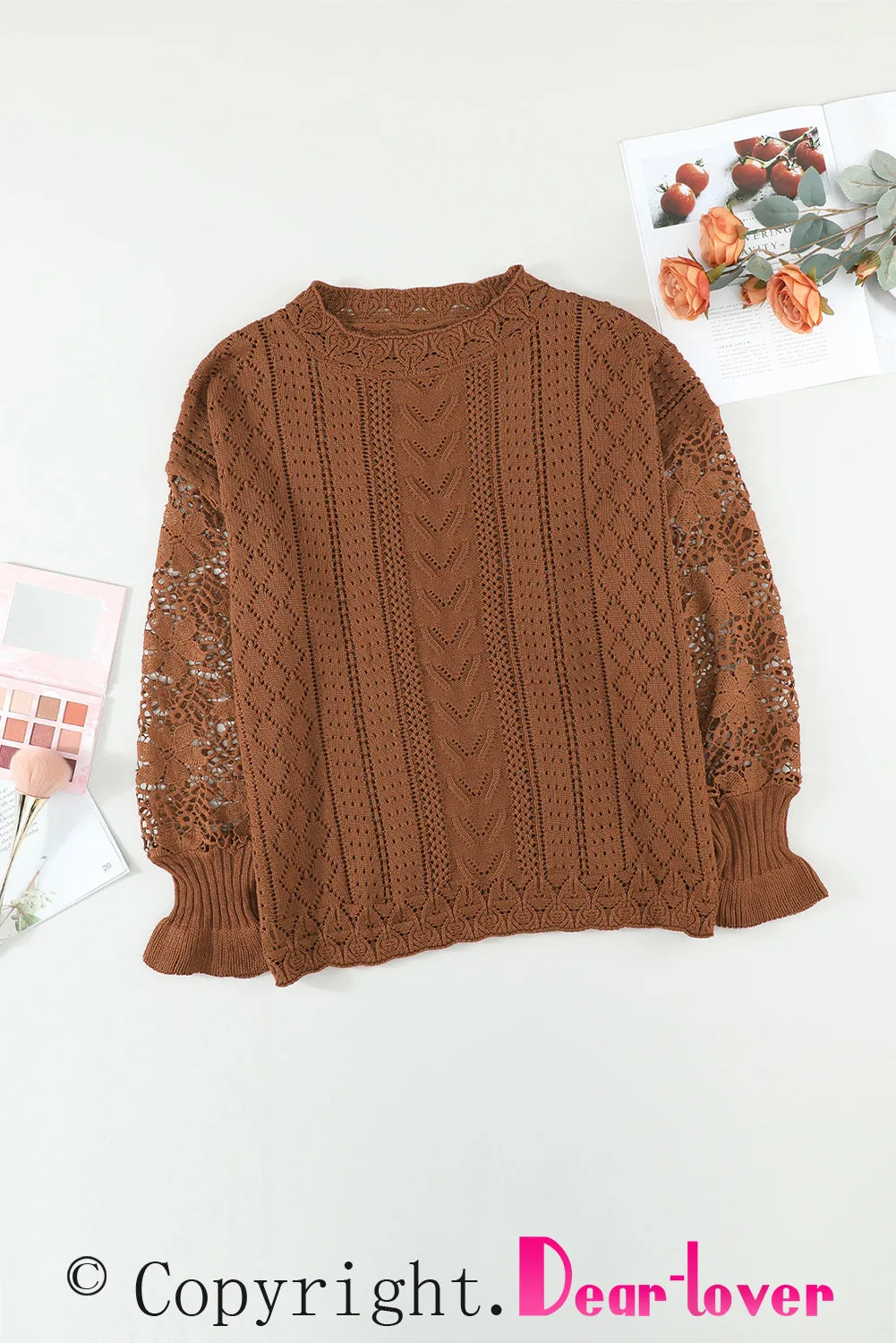 Crochet Lace Pointelle Knit Sweater