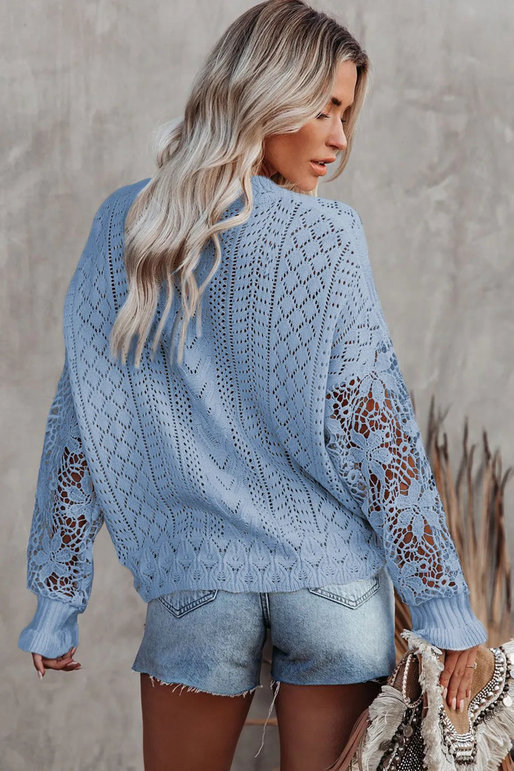 Crochet Lace Pointelle Knit Sweater