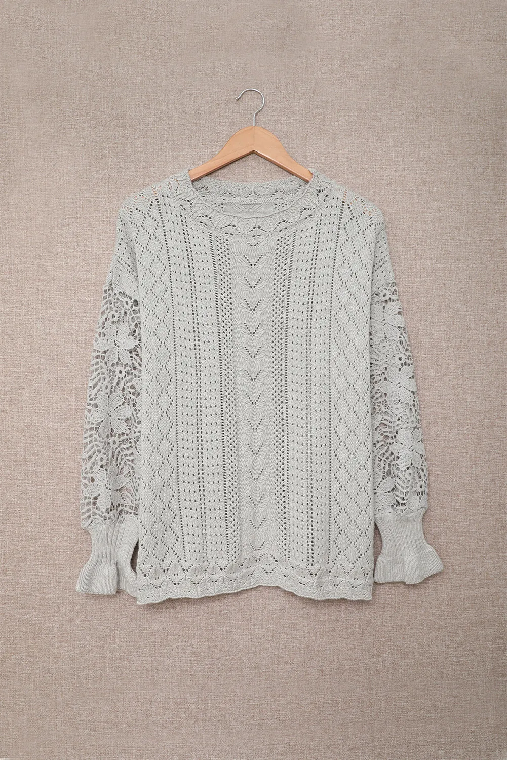 Crochet Lace Pointelle Knit Sweater