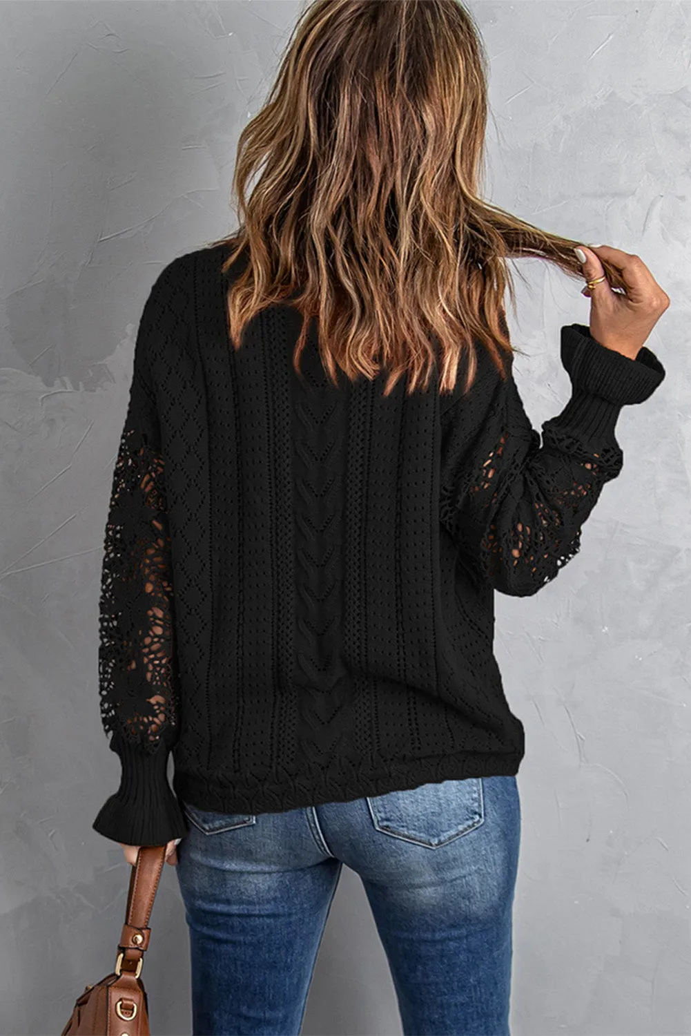 Crochet Lace Pointelle Knit Sweater