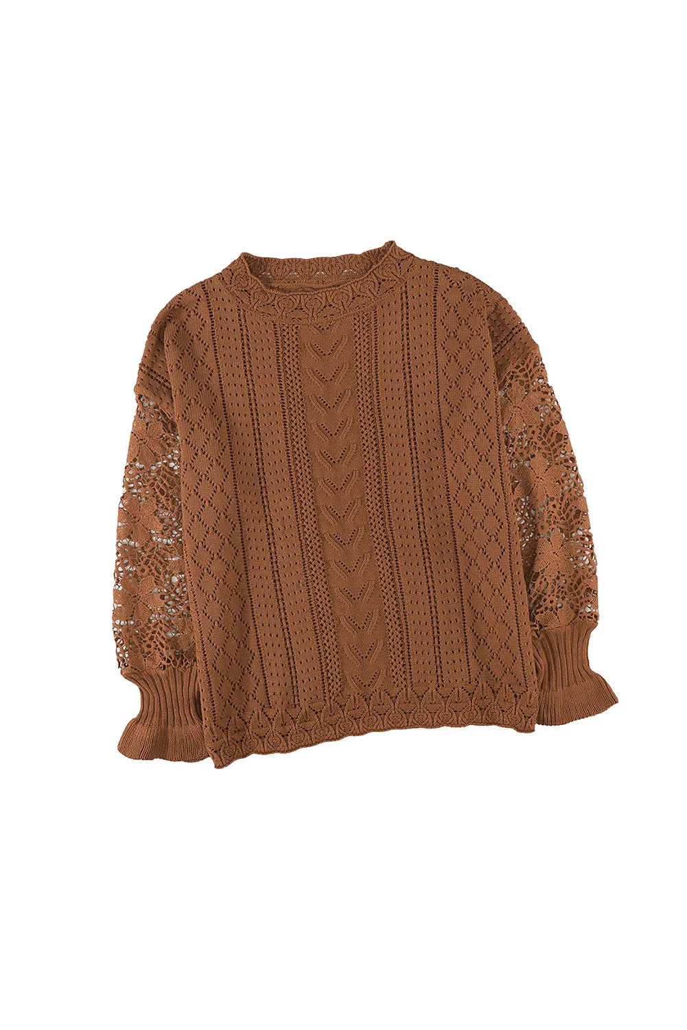 Crochet Lace Pointelle Knit Sweater