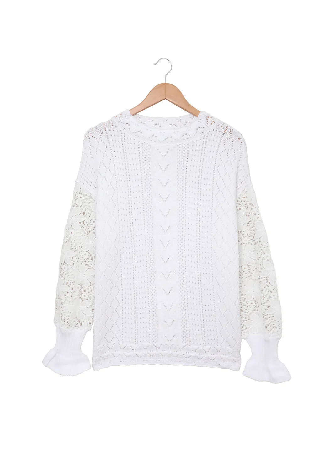 Crochet Lace Pointelle Knit Sweater