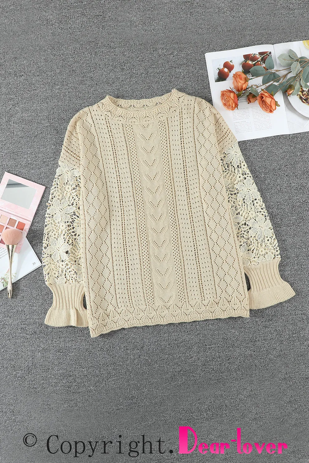 Crochet Lace Pointelle Knit Sweater