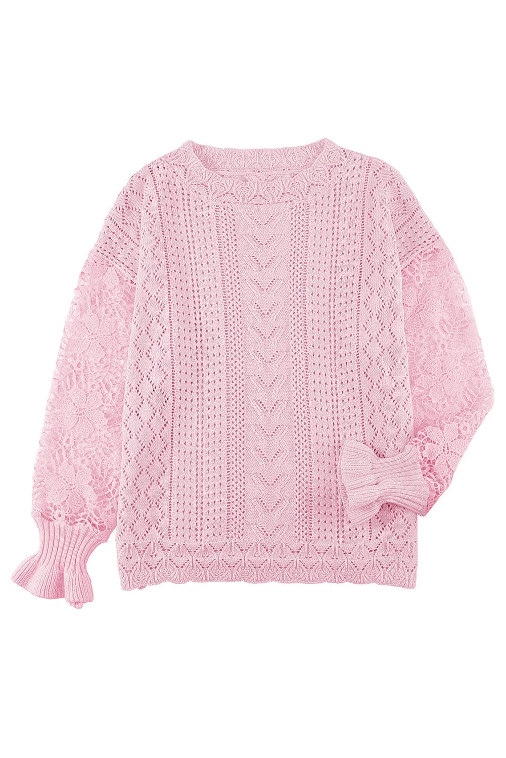 Crochet Lace Pointelle Knit Sweater