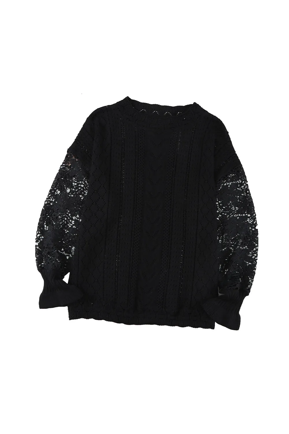 Crochet Lace Pointelle Knit Sweater