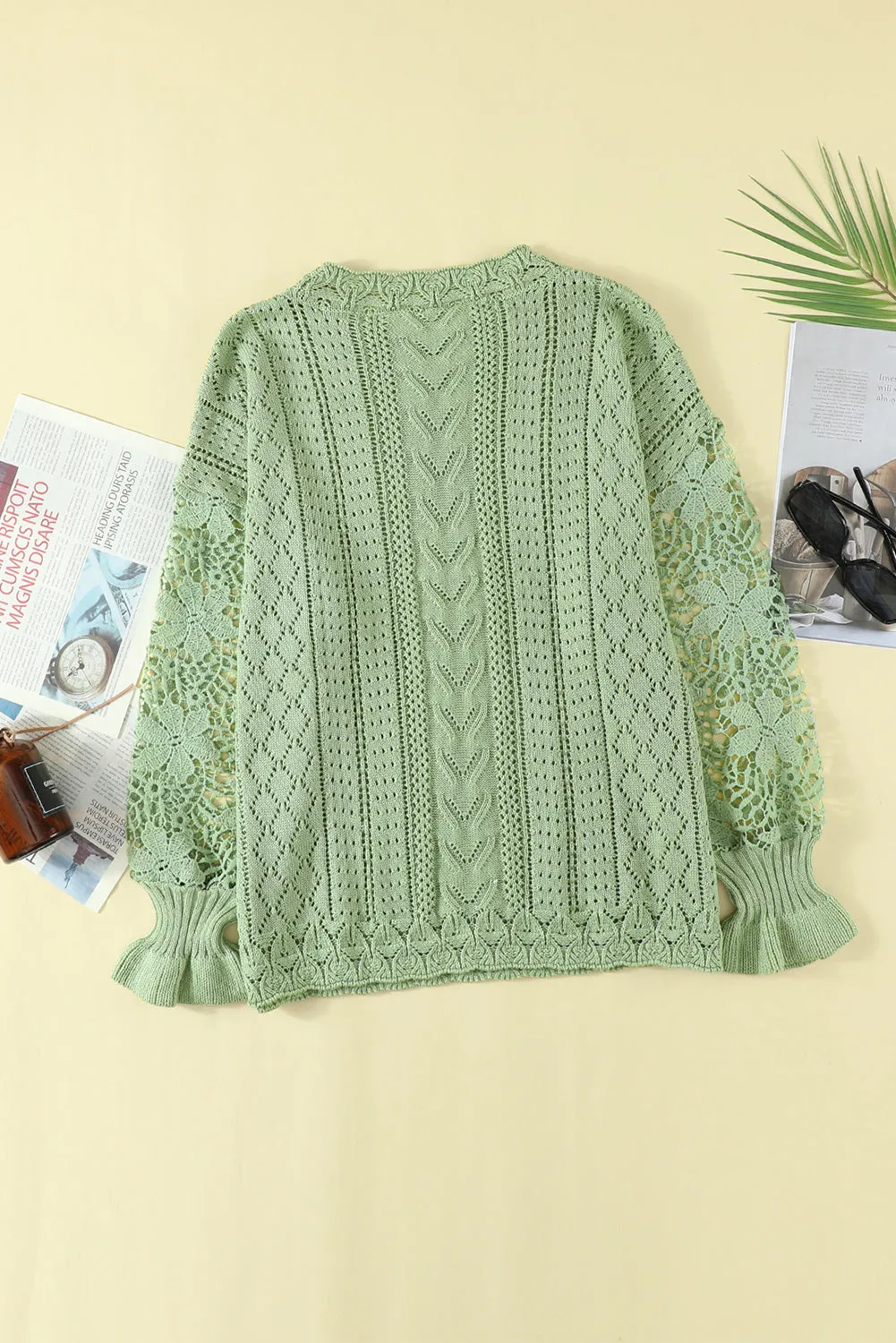 Crochet Lace Pointelle Knit Sweater