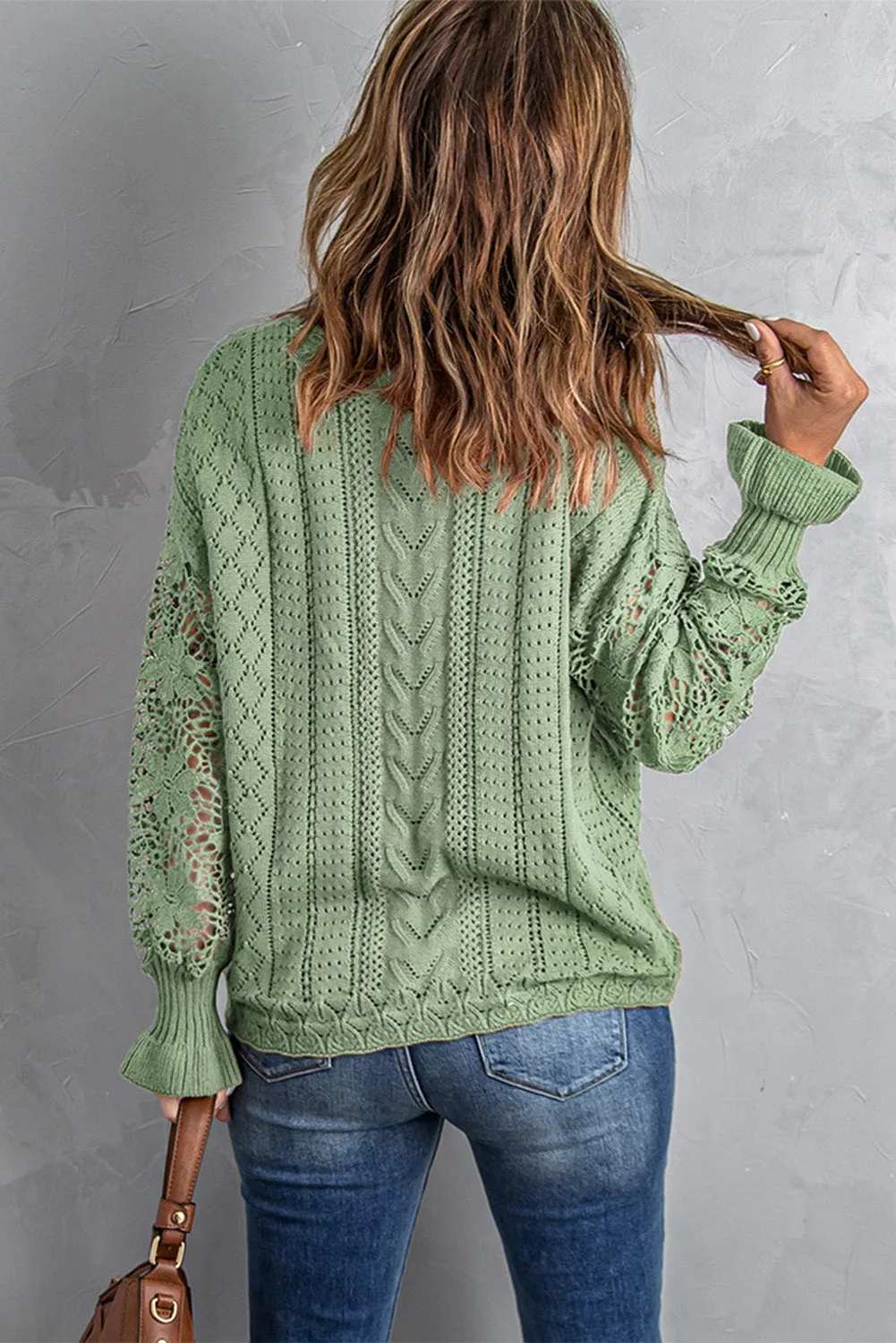 Crochet Lace Pointelle Knit Sweater