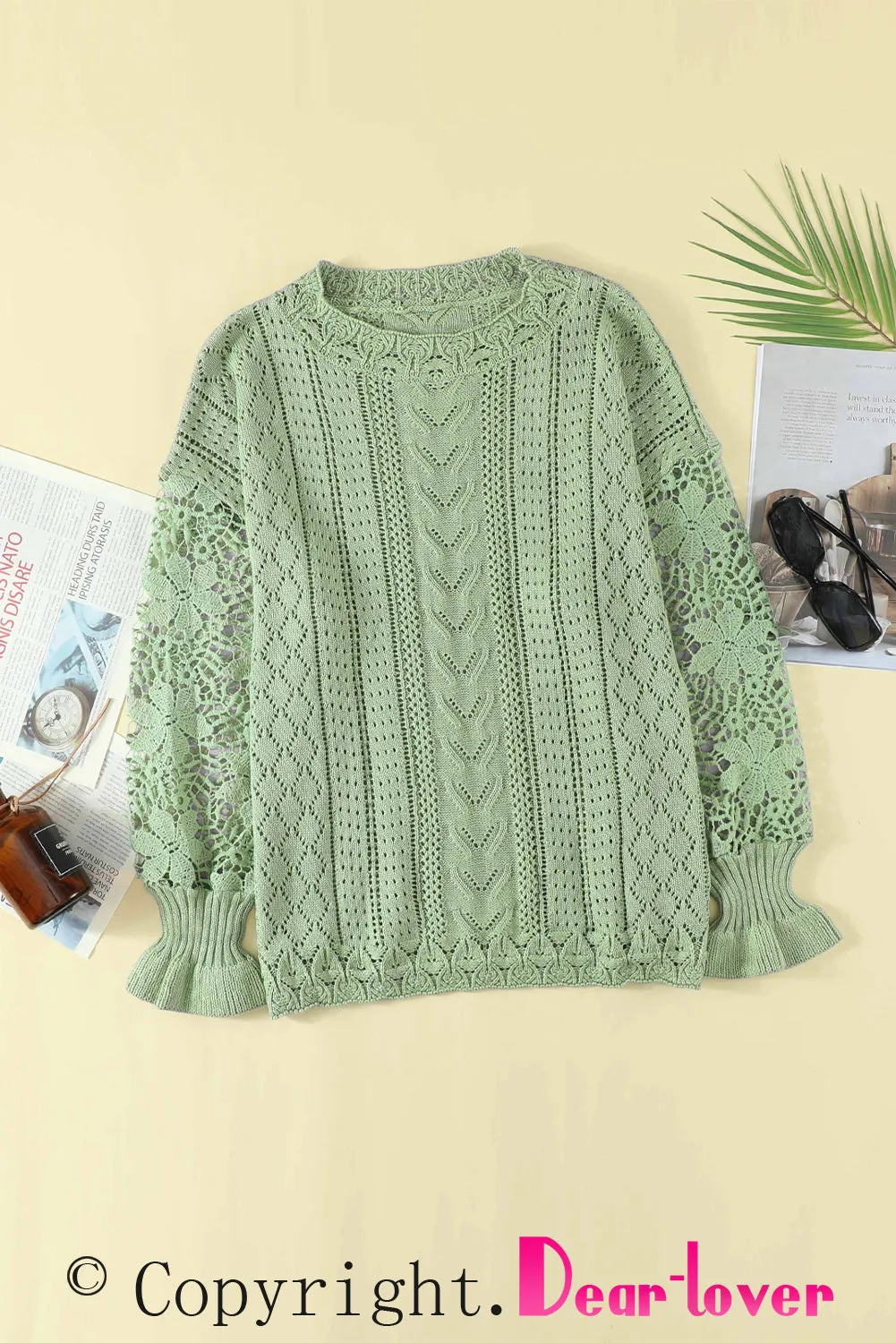 Crochet Lace Pointelle Knit Sweater