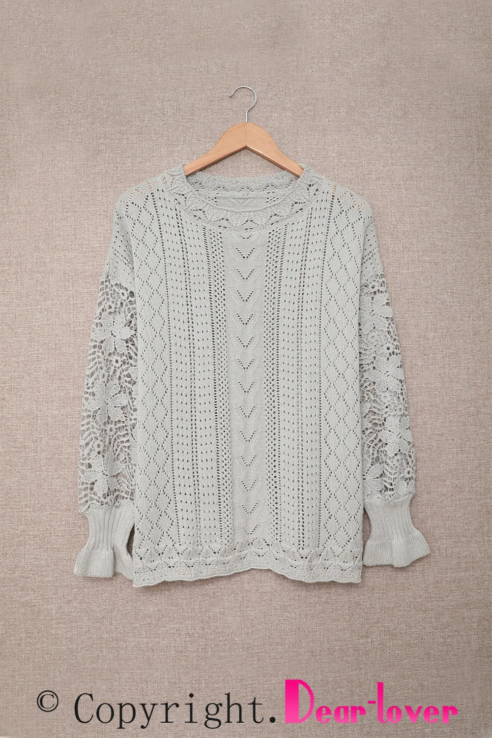 Crochet Lace Pointelle Knit Sweater