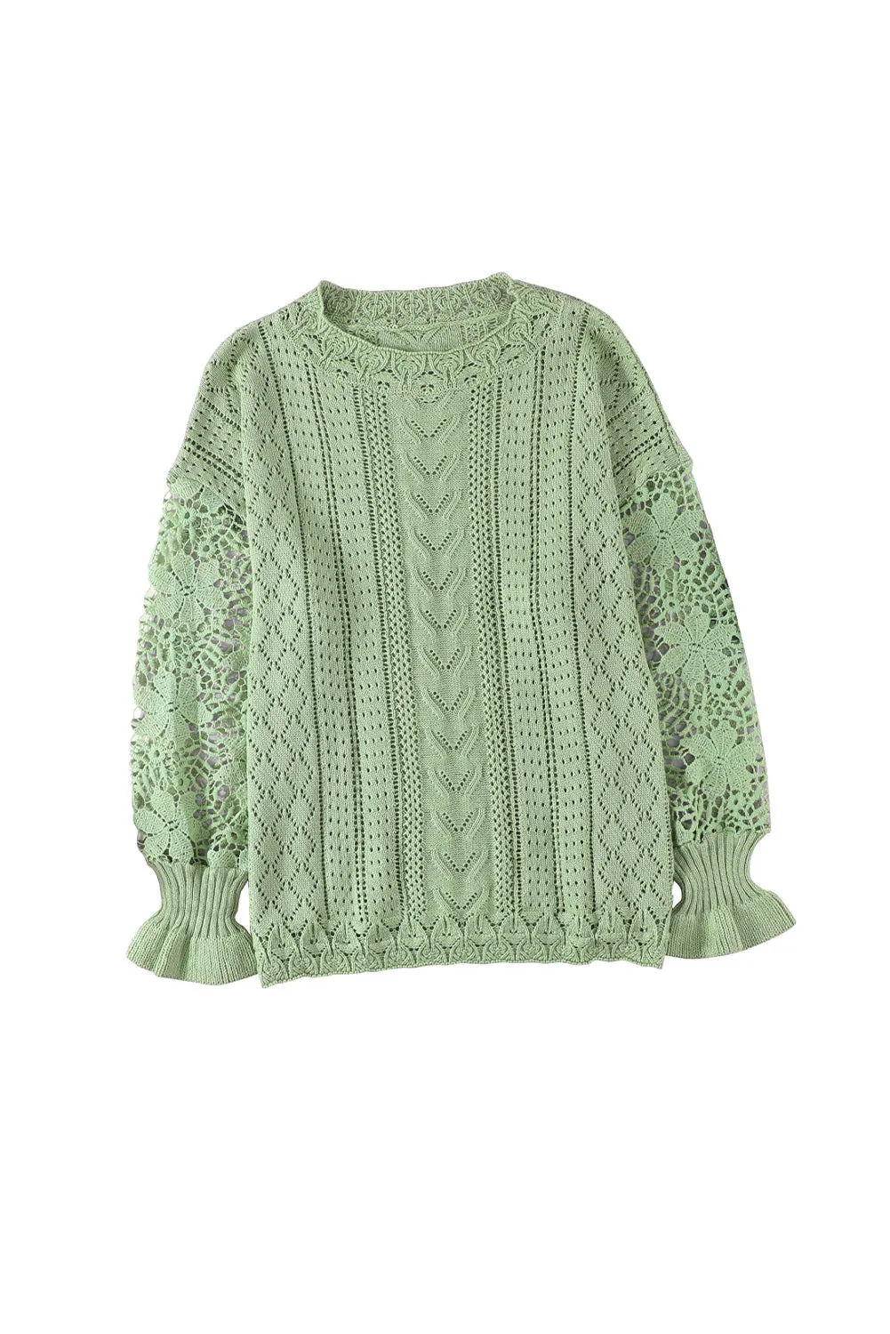 Crochet Lace Pointelle Knit Sweater