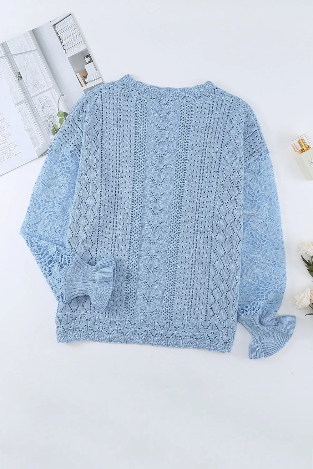 Crochet Lace Pointelle Knit Sweater