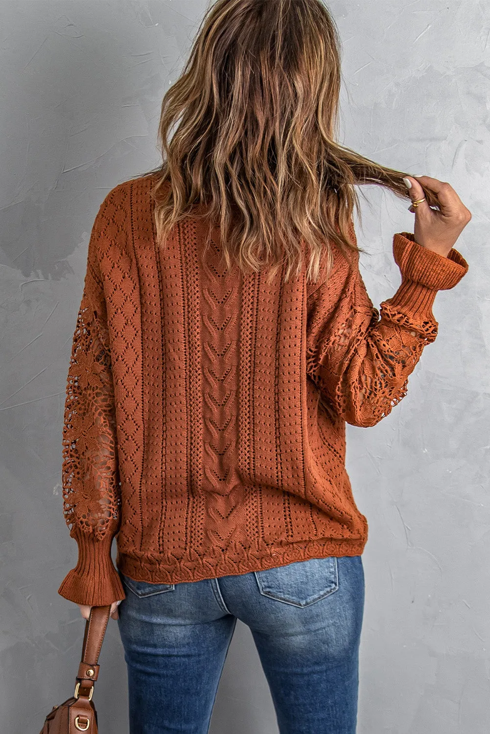 Crochet Lace Pointelle Knit Sweater