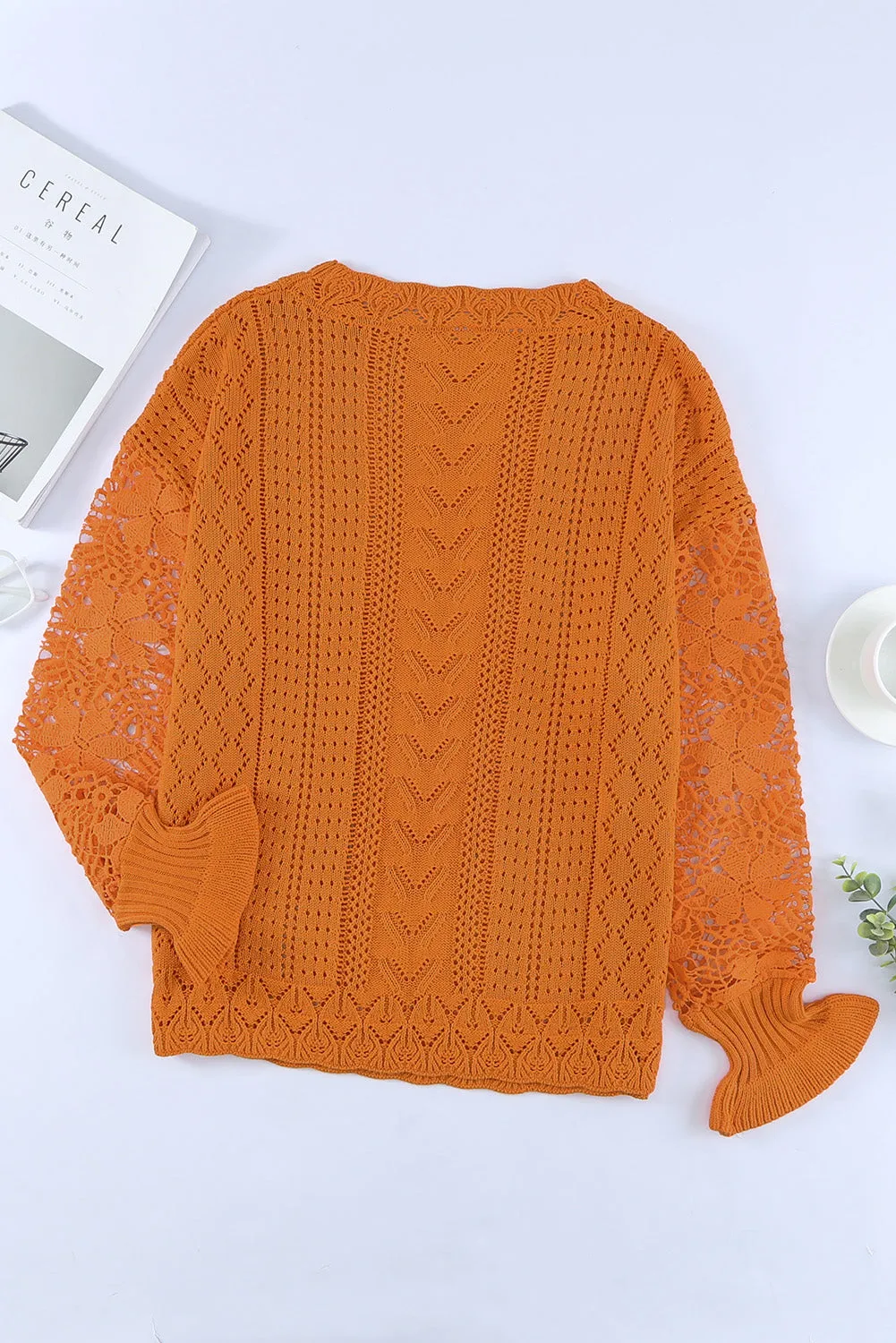 Crochet Lace Pointelle Knit Sweater