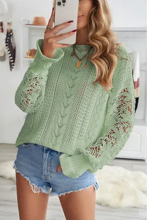 Crochet Lace Pointelle Knit Sweater