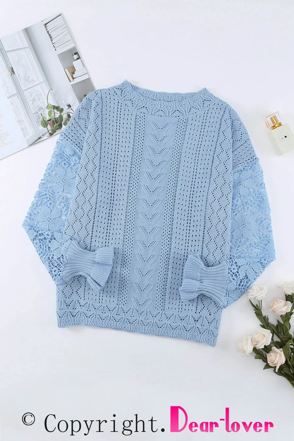 Crochet Lace Pointelle Knit Sweater