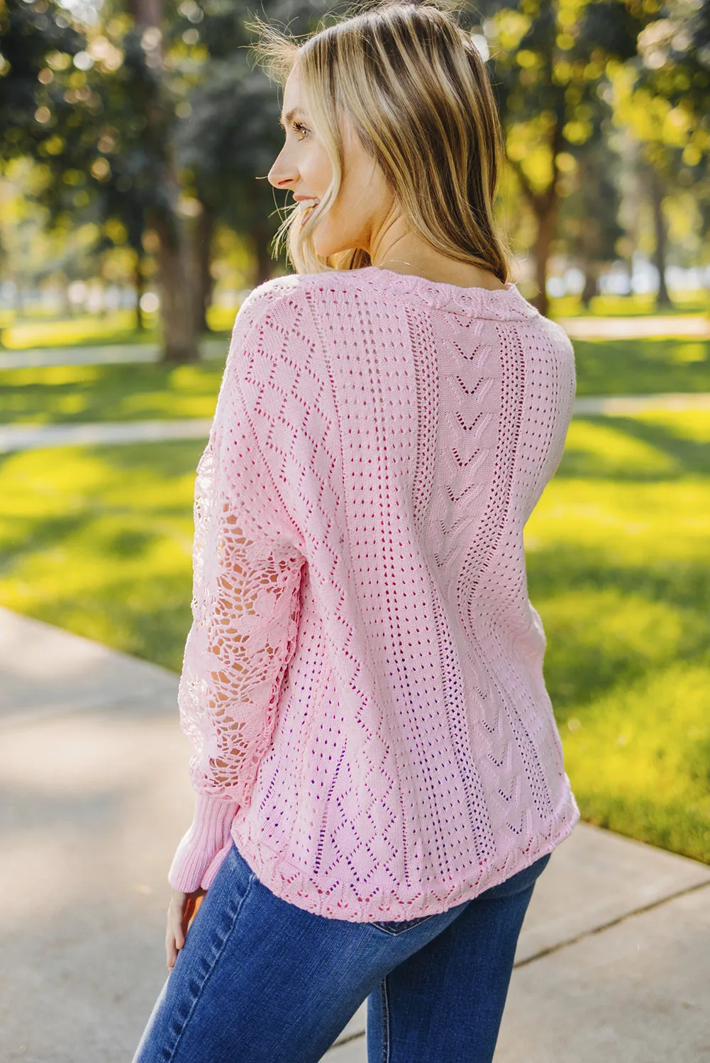 Crochet Lace Pointelle Knit Sweater