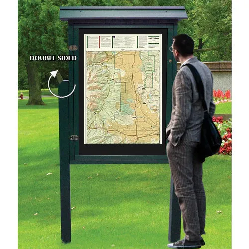 Eco-Design 28" x 42" Outdoor ULTRA-SIZE Faux Wood Information Message Board, Free-Standing with Posts, Double-Sided - Portrait