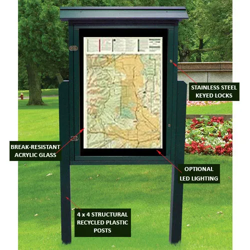 Eco-Design 28" x 42" Outdoor ULTRA-SIZE Faux Wood Information Message Board, Free-Standing with Posts, Double-Sided - Portrait