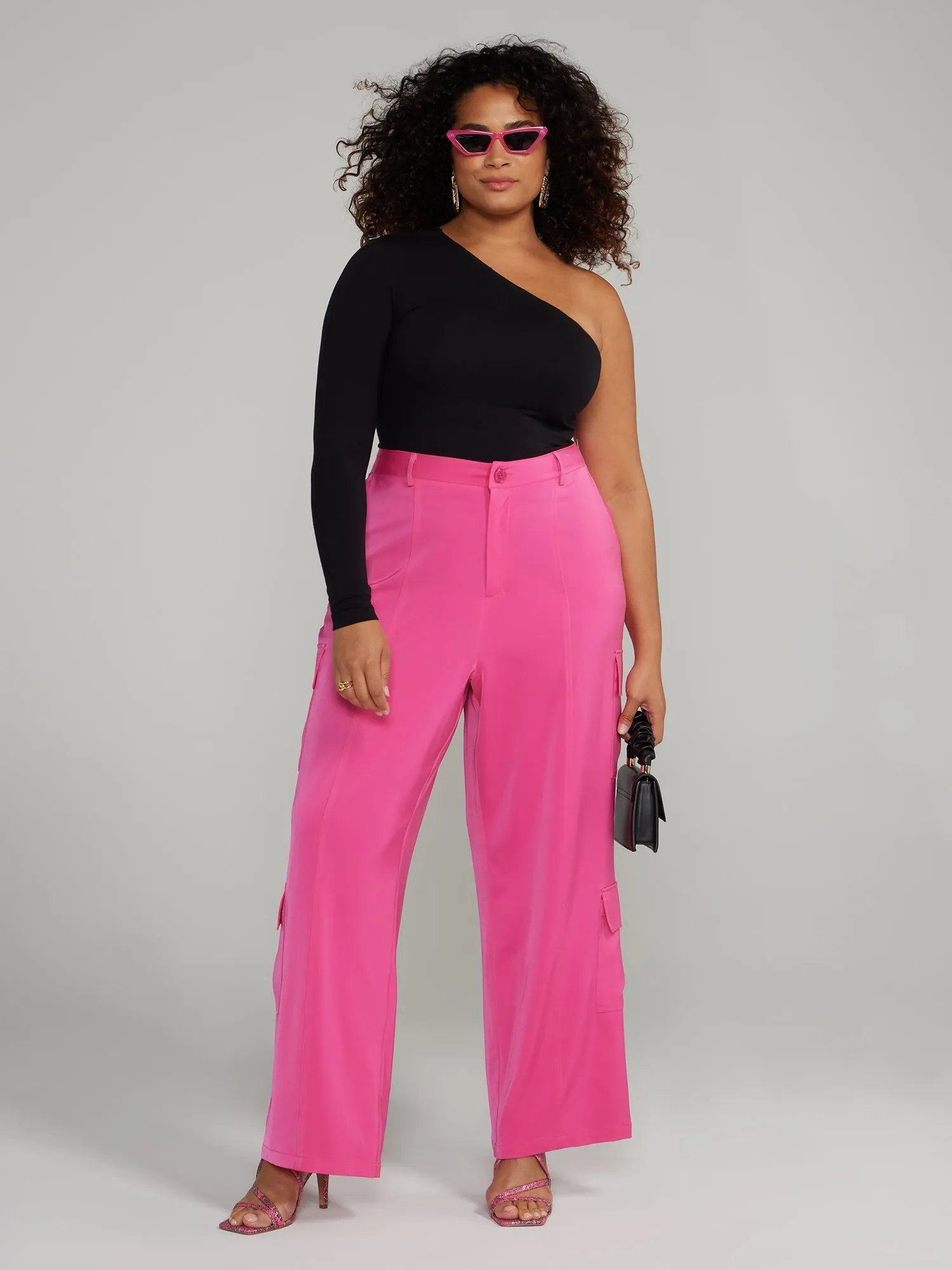 Fashion To Figure - Wide Leg Satin Cargo Pants