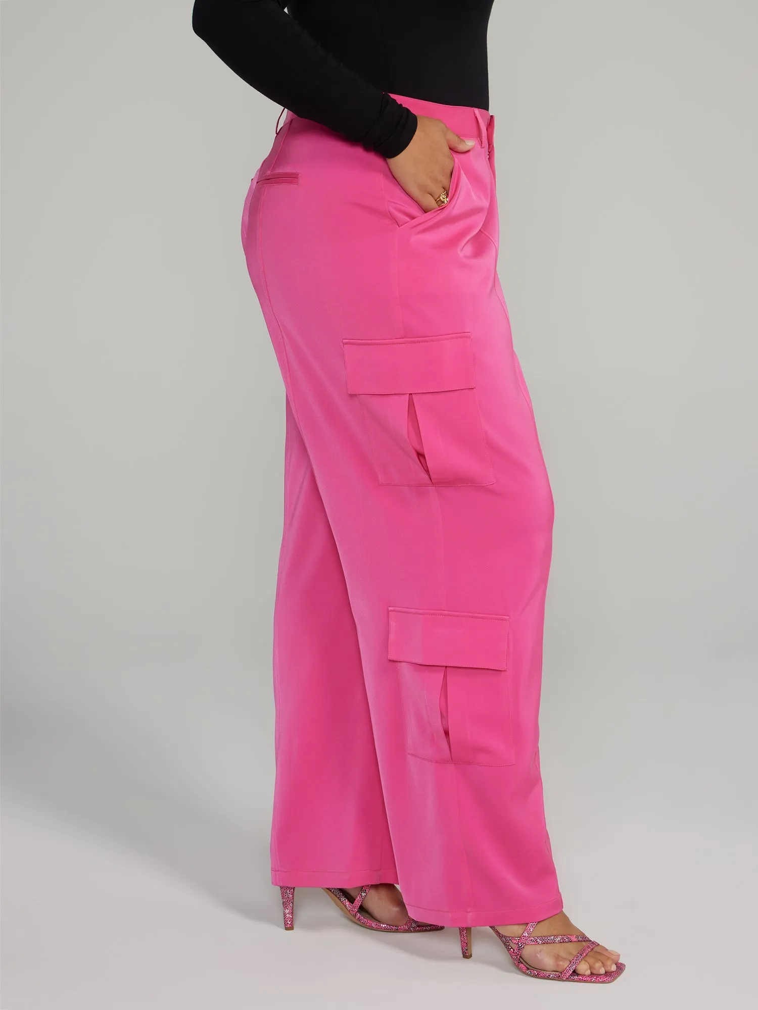 Fashion To Figure - Wide Leg Satin Cargo Pants