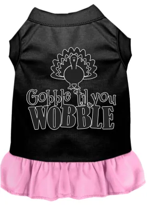 Gobble Til You Wobble Screen Print Dog Dress Black With Light Pink Med