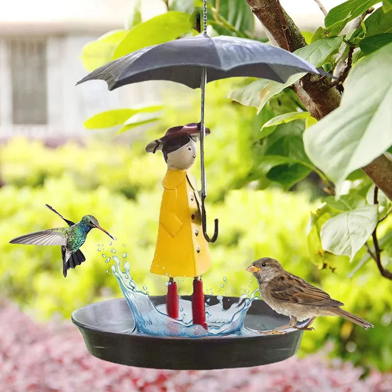 Hanging Umbrella Girl Bird Feeder Garden Decor