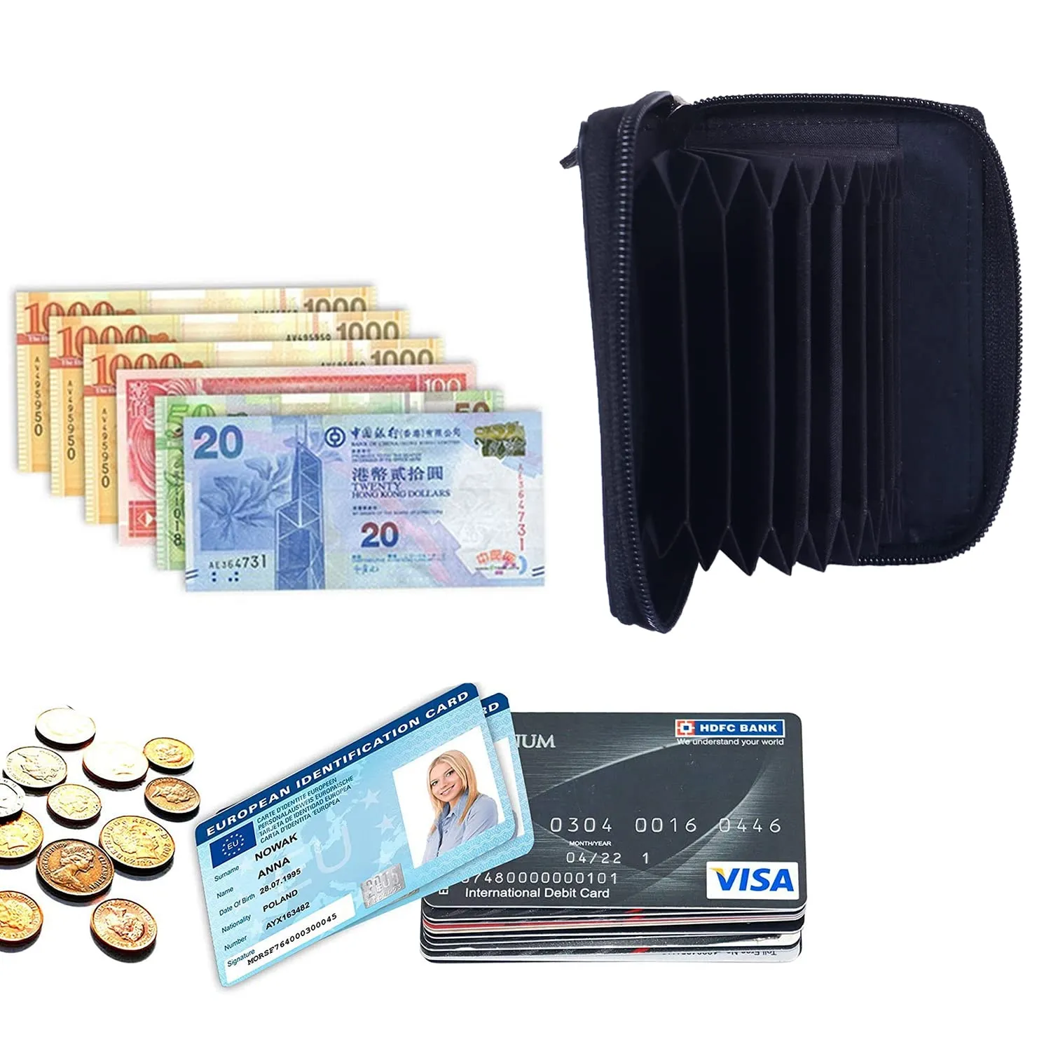 Heart Home Soft Leather Card Holder | Zipper Wallet for Man & Woman with 11 Slot (Black)