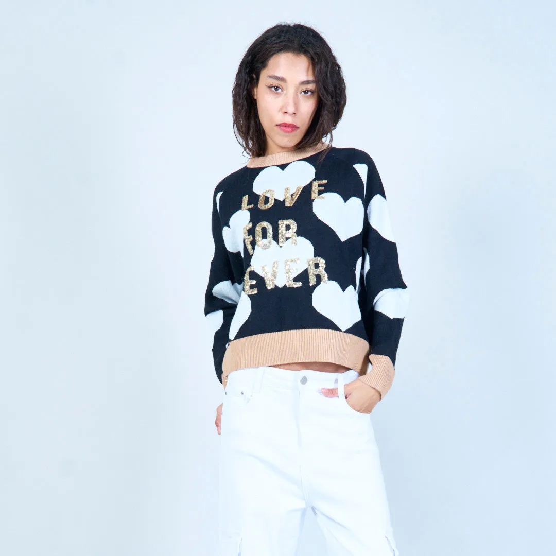 Heart pattern sweater with "Love Forever" design wholesale