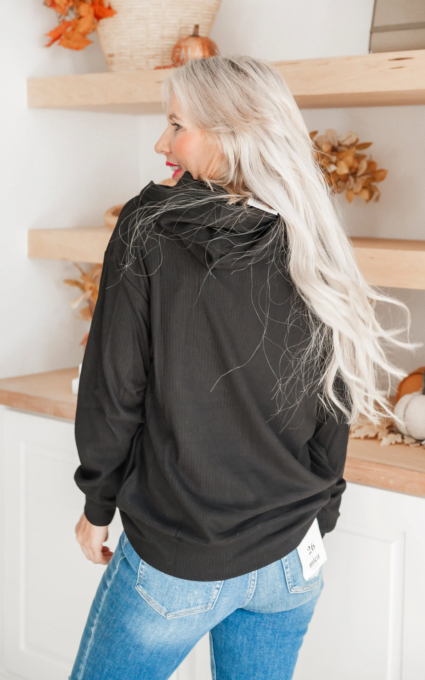 Hoodie Long Sleeve Solid Knit Top - Final Sale