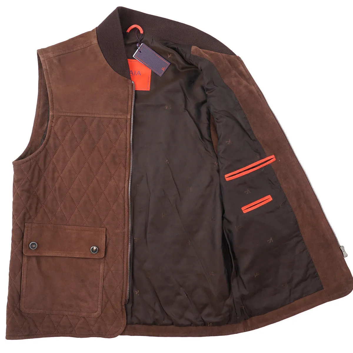 Isaia Quilted Padded Lambskin Suede Vest