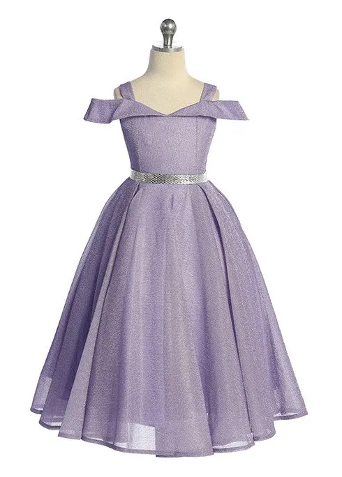 Lavender Girls's Off The Shoulder Metallic Fabric Dress