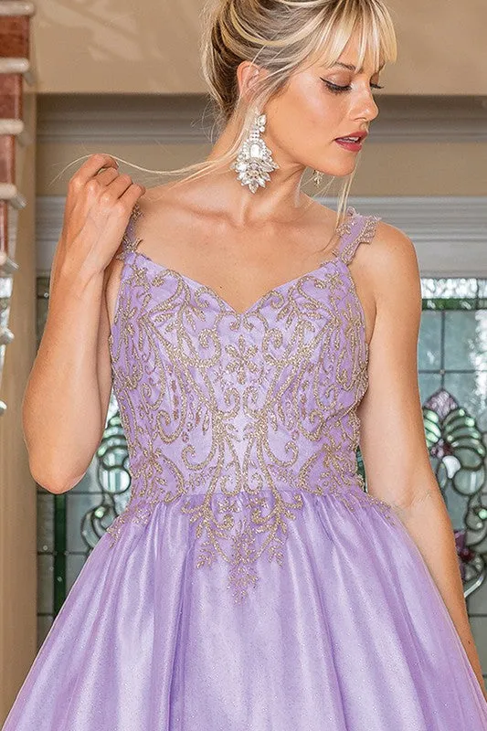 Lilac Golden Embroidery Sweetheart Short Dress