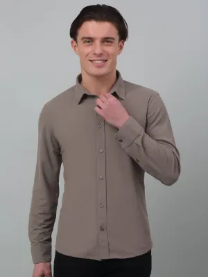 Men's Charcoal Grey Casual Plain Stretch Full Sleeve Shirt